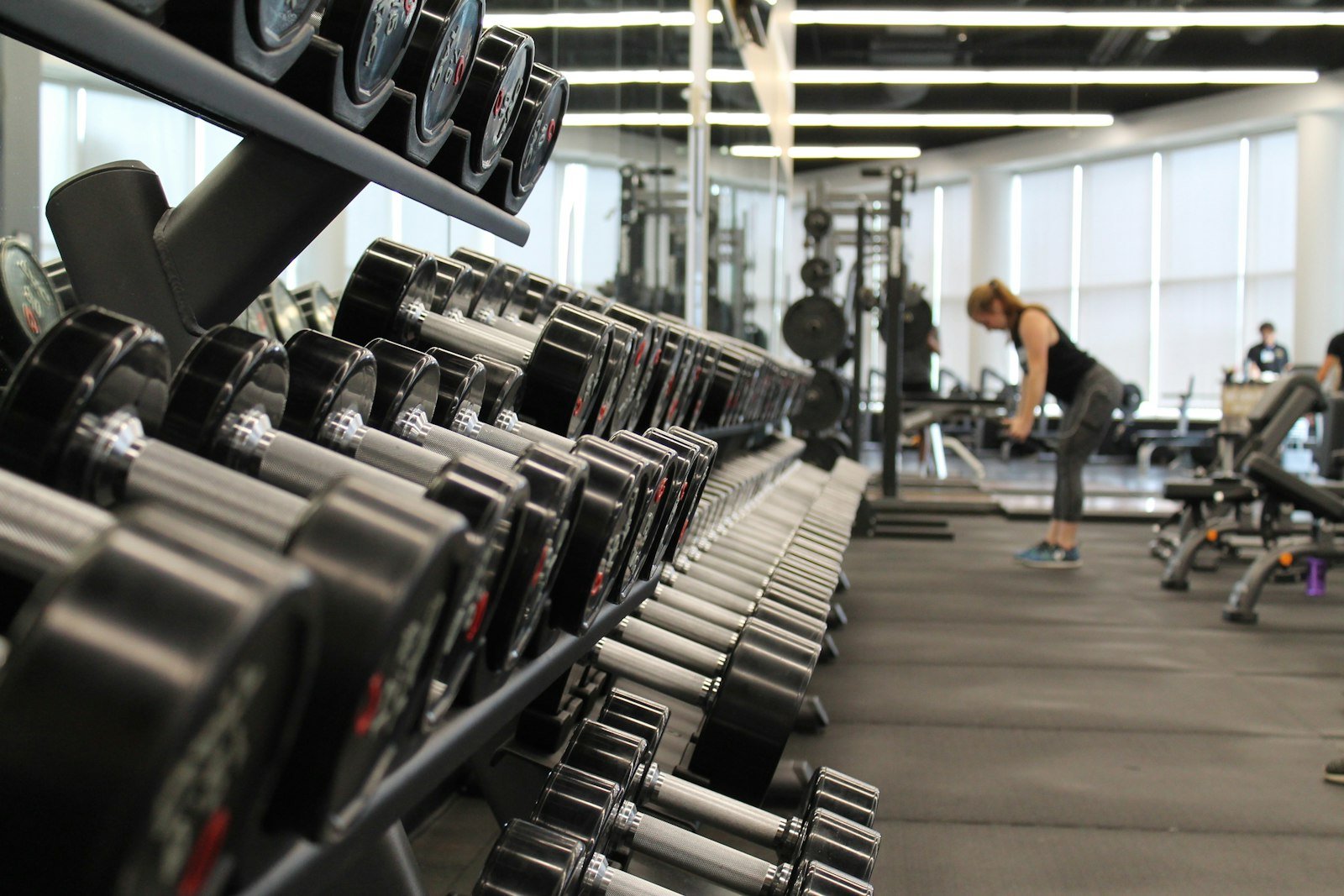 Dumbbell rack along the wall of the Team Alpha gym in Bowenpally